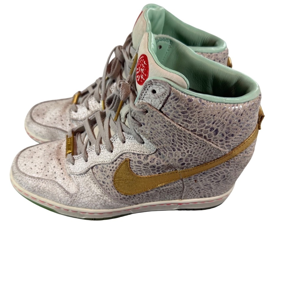 Nike‎ Dunk Sky Hi Year of the Horse Wedge Sneakers Grey Gold Womens 10